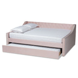 Raphael Modern and Contemporary Pink Velvet Fabric Upholstered Queen Size Daybed with Trundle