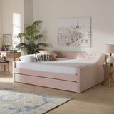 Raphael Modern and Contemporary Pink Velvet Fabric Upholstered Queen Size Daybed with Trundle