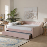 Raphael Modern and Contemporary Pink Velvet Fabric Upholstered Queen Size Daybed with Trundle