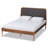 Diantha Classic and Traditional Dark Grey Fabric Upholstered and Walnut Brown Finished Wood King Size Platform Bed