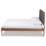 Diantha Classic and Traditional Dark Grey Fabric Upholstered and Walnut Brown Finished Wood King Size Platform Bed