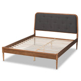 Diantha Classic and Traditional Dark Grey Fabric Upholstered and Walnut Brown Finished Wood King Size Platform Bed