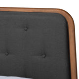 Diantha Classic and Traditional Dark Grey Fabric Upholstered and Walnut Brown Finished Wood King Size Platform Bed