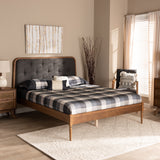 Diantha Classic and Traditional Dark Grey Fabric Upholstered and Walnut Brown Finished Wood King Size Platform Bed