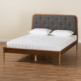 Diantha Classic and Traditional Dark Grey Fabric Upholstered and Walnut Brown Finished Wood King Size Platform Bed