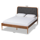 Diantha Classic and Traditional Dark Grey Fabric Upholstered and Walnut Brown Finished Wood King Size Platform Bed