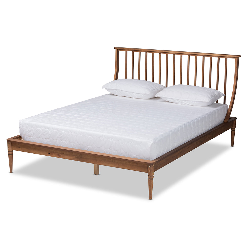 Abel King Size Platform Bed in Walnut Brown - Elegant Spindle Headboard, Sturdy Wood Construction