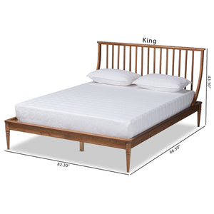 Abel Walnut Brown Queen Size Platform Bed with Spindle Headboard & Elegant Turned Legs - Stylish Design