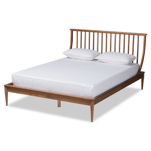 Abel Walnut Brown Finished Full Size Platform Bed with Spindle Headboard & Elegant Turned Legs