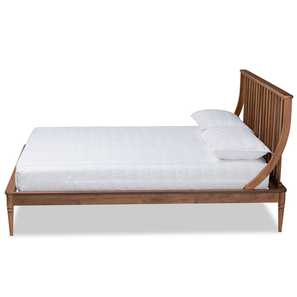 Abel Walnut Brown Finished Full Size Platform Bed with Spindle Headboard & Elegant Turned Legs