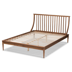 Abel Walnut Brown Finished Full Size Platform Bed with Spindle Headboard & Elegant Turned Legs
