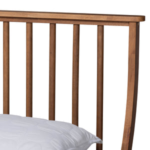 Abel Walnut Brown Queen Size Platform Bed with Spindle Headboard & Elegant Turned Legs - Stylish Design