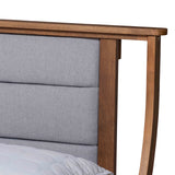 Regis Modern and Contemporary Transitional Light Grey Fabric Upholstered and Walnut Brown Finished Wood Queen Size Platform Bed