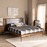 Regis Modern and Contemporary Transitional Light Grey Fabric Upholstered and Walnut Brown Finished Wood Queen Size Platform Bed