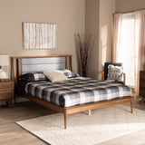 Regis Modern and Contemporary Transitional Light Grey Fabric Upholstered and Walnut Brown Finished Wood Full Size Platform Bed