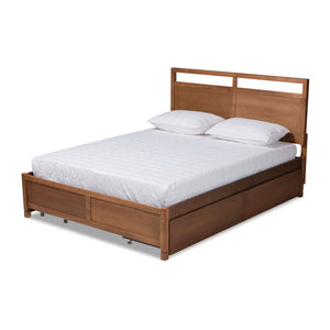 Saffron Modern and Contemporary Walnut Brown Finished Wood Queen Size 4-Drawer Platform Storage Bed