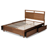 Saffron Modern and Contemporary Walnut Brown Finished Wood Queen Size 4-Drawer Platform Storage Bed