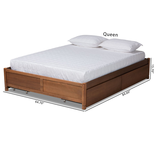 Yara Modern and Contemporary Walnut Brown Finished Wood Full Size 4-Drawer Platform Storage Bed Frame