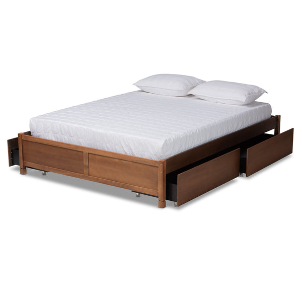 Yara Modern and Contemporary Walnut Brown Finished Wood Full Size 4-Drawer Platform Storage Bed Frame