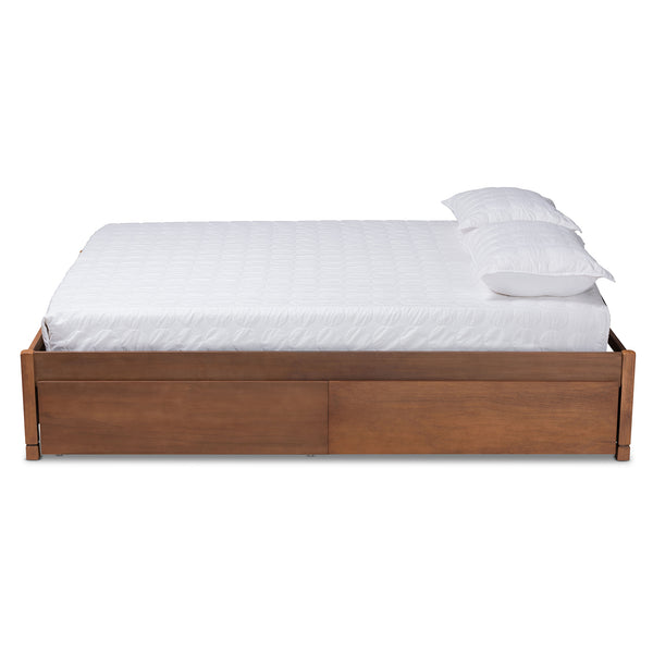 Yara Modern and Contemporary Walnut Brown Finished Wood Full Size 4-Drawer Platform Storage Bed Frame