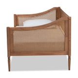 Ogden Mid-Century Modern Walnut Brown Finished Wood and Synthetic Rattan Twin Size Daybed