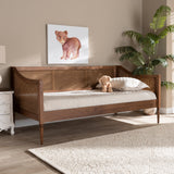 Ogden Mid-Century Modern Walnut Brown Finished Wood and Synthetic Rattan Twin Size Daybed