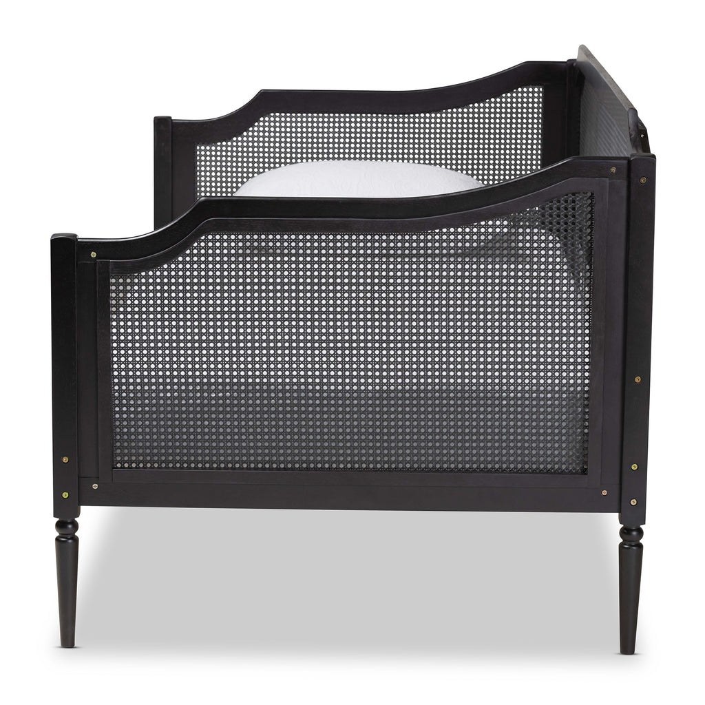 Hancock Mid-Century Modern Charcoal Finished Wood and Synthetic Rattan Twin Size Daybed