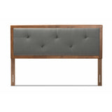 Abner Modern and Contemporary Transitional Fabric Upholstered and Walnut Brown Finished Wood Headboard