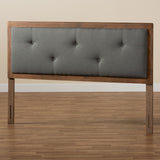 Abner Modern and Contemporary Transitional Fabric Upholstered and Walnut Brown Finished Wood Headboard