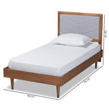 Tasha Mid-Century Modern Fabric Upholstered and Walnut brown Finished Wood Twin Size Platform Bed