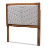 Iden Modern and Contemporary Light Grey Fabric Upholstered and Walnut Brown Finished Wood Twin Size Headboard