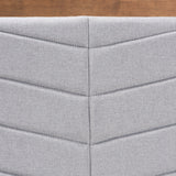 Iden Modern and Contemporary Light Grey Fabric Upholstered and Walnut Brown Finished Wood Full Size Headboard