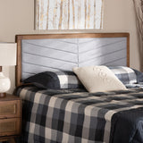 Iden Modern and Contemporary Light Grey Fabric Upholstered and Walnut Brown Finished Wood Queen Size Headboard