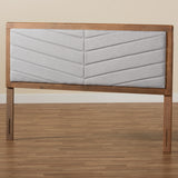 Iden Modern and Contemporary Light Grey Fabric Upholstered and Walnut Brown Finished Wood Queen Size Headboard