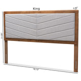 Iden Modern and Contemporary Light Grey Fabric Upholstered and Walnut Brown Finished Wood Queen Size Headboard