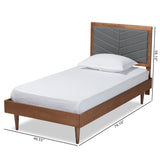 Tasha Mid-Century Modern Fabric Upholstered and Walnut brown Finished Wood Twin Size Platform Bed