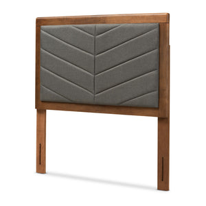 Iden Modern and Contemporary Dark Grey Fabric Upholstered and Walnut Brown Finished Wood Twin Size Headboard