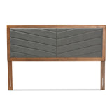 Iden Modern and Contemporary Dark Grey Fabric Upholstered and Walnut Brown Finished Wood King Size Headboard