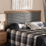 Iden Modern and Contemporary Dark Grey Fabric Upholstered and Walnut Brown Finished Wood King Size Headboard