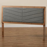 Iden Modern and Contemporary Dark Grey Fabric Upholstered and Walnut Brown Finished Wood King Size Headboard