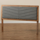 Iden Modern and Contemporary Dark Grey Fabric Upholstered and Walnut Brown Finished Wood Queen Size Headboard
