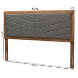 Iden Modern and Contemporary Dark Grey Fabric Upholstered and Walnut Brown Finished Wood King Size Headboard