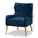 Baxton Studio Nelson Modern Luxe and Glam Navy Blue Velvet Fabric Upholstered and Gold Finished Metal Armchair 