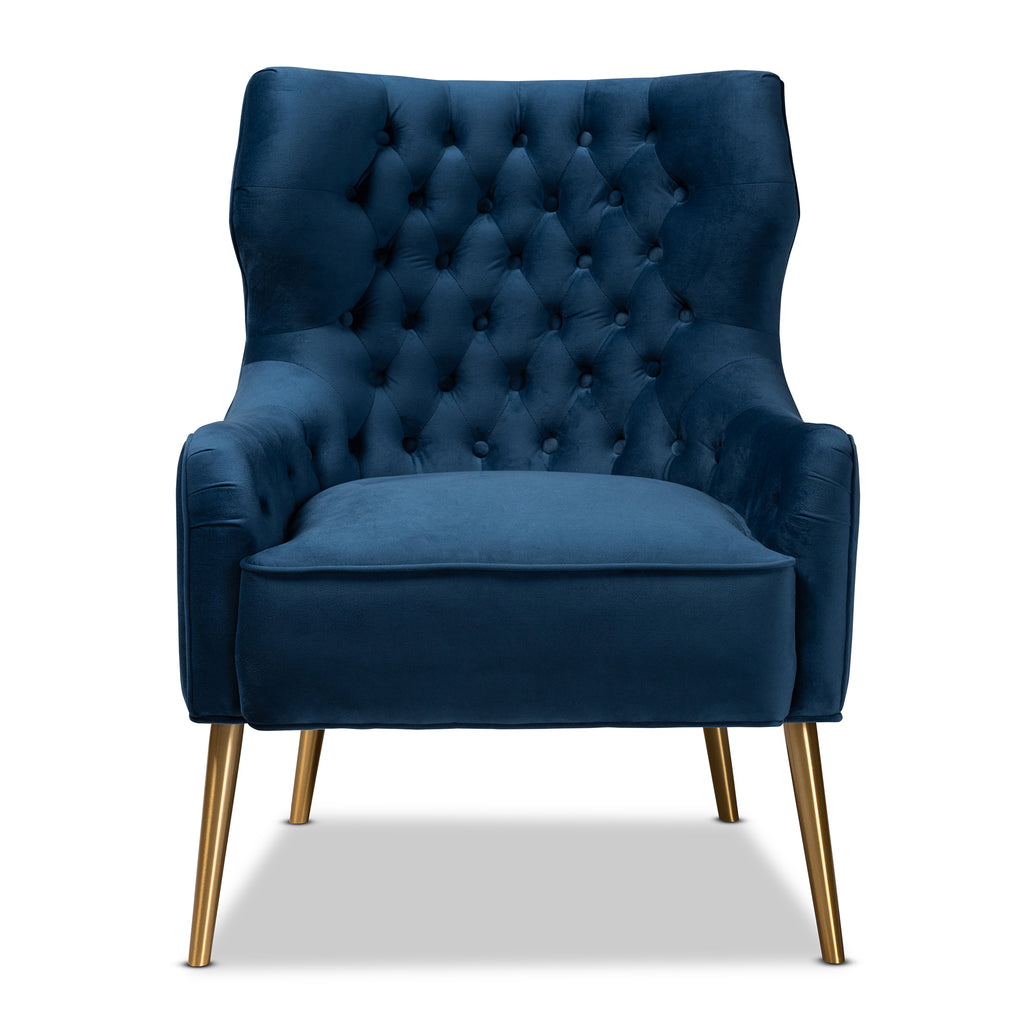 Baxton Studio Nelson Modern Luxe and Glam Grey Velvet Fabric Upholstered and Gold Finished Metal Armchair