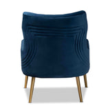 Baxton Studio Nelson Modern Luxe and Glam Navy Blue Velvet Fabric Upholstered and Gold Finished Metal Armchair 