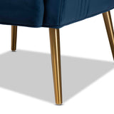 Baxton Studio Nelson Modern Luxe and Glam Navy Blue Velvet Fabric Upholstered and Gold Finished Metal Armchair 