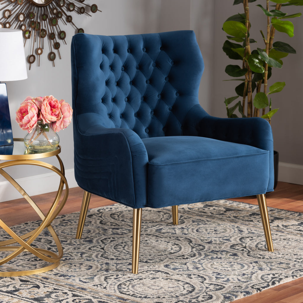 Nelson Modern Luxe and Glam Velvet Fabric Upholstered and Gold