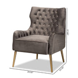 Baxton Studio Nelson Modern Luxe and Glam Grey Velvet Fabric Upholstered and Gold Finished Metal Armchair 