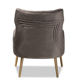 Baxton Studio Nelson Modern Luxe and Glam Grey Velvet Fabric Upholstered and Gold Finished Metal Armchair 