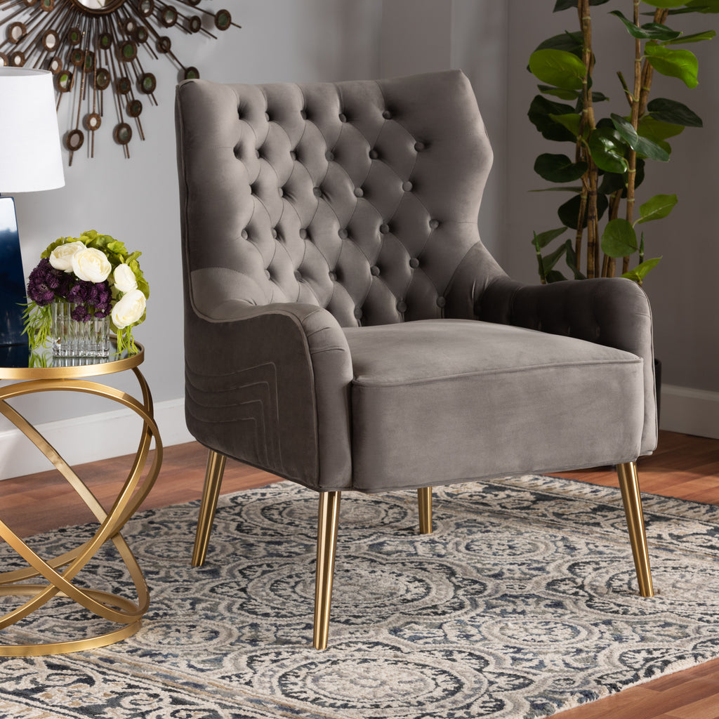 Nelson Modern Luxe and Glam Velvet Fabric Upholstered and Gold